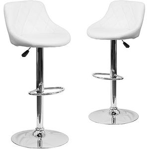 Flash Furniture Caldwell 2 Pack Hedendaagse Witte Vinyl Emmer Seat Verstelbare Hoogte Barkruk met Diamant Patroon Terug en Chrome Base