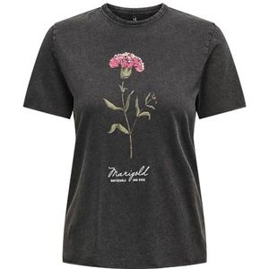 ONLY Onllucy Reg S/S Top JRS Noos T-shirt voor dames, zwart/print: goudsbloem roze, XS
