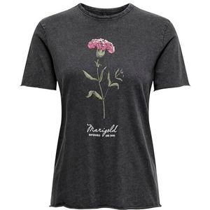 ONLY Onllucy Reg S/S Top JRS Noos T-shirt voor dames, zwart/print: goudsbloem roze, S