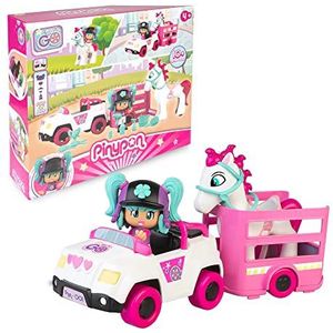 Pinypon, Auto met aanhanger en paard, speelgoedwagen en minifiguur van een pop pop&swap en meer dan 10 accessoires, voor jongens en meisjes vanaf 3 jaar, beroemd (PNY25000)