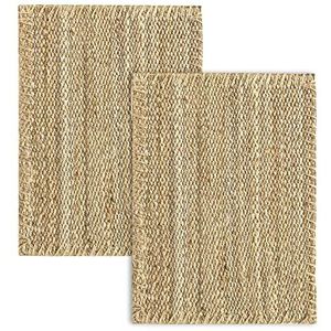 HAMID - Verpakking van 2 tapijten van jute, granaatappel, 100% natuurlijke jutevezel - zachte tapijten - handgeweven - tapijt voor woonkamer, eetkamer, slaapkamer, hal, entree - natuur (70 x 50 cm) 2