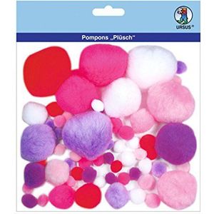 Ursus 39500003 - Pompons pluche mix, 60 stuks, roze/paars