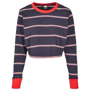 Urban Classics Dames sweatshirt Skate Stripe shirt met lange mouwen, blauw (Midnight/Red 02052), XXL grote maten extra tall