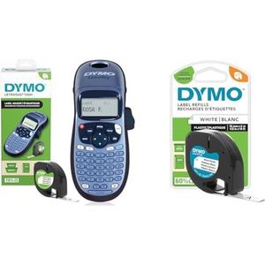 DYMO LetraTag LT-100H lettertang | Labelprinter met ABC-toetsenbord voor thuis en op kantoor & DYMO authentieke plastic LT-labels | 12 mm x 4 m op rol | Zwart afdrukken op witte labels