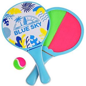 BLUE SKY - 2 Strandrackets met Dubbelzijdige Klittenband - Klittenbal - Racketspel - 040714A - Groen - Klittenband - 33 cm x 19 cm - Speelgoed voor Kinderen en Volwassenen - Buitenspel - Vanaf 3 jaar