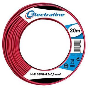 Electraline 10833, kabelrol, 03 VH-H, 2x 0,5 mm², lengte 20 m, Rood / Zwart