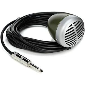 Shure 520dx ""Green Bullet"" dynamische microfoon voor blues-harmonica-spelers, omnidirectioneel pick-up patroon, volumeregeldknop, bevestigde kabel met 1/4-inch stekker