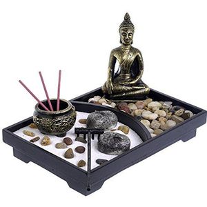 London Boutique Zen Garden Kaars Wierook Houder Wit Zand en Decoratieve Stenen (Thaise Boeddha), L23W16H3cm