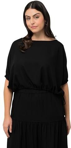 Ulla Popken - Blouseshirt - Zwart - Losse Pasvorm - Halve Mouw