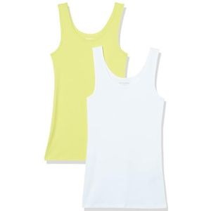 Amazon Essentials Women's Tanktop met slanke pasvorm, Pack of 2, Geel/Wit, S