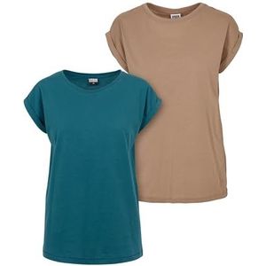Urban Classics Dames Dames Extended Shoulder Tee 2-Pack 3XL Teal + Soft Taupe, Teal+soft taupe, 3XL