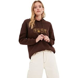 Trendyol Dames oversized basic capuchon gebreid sweatshirt, Bruin, XL