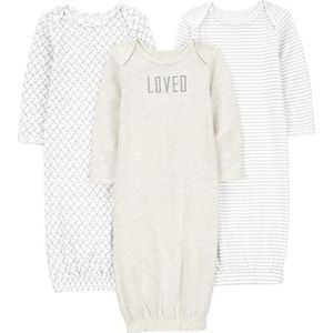 Simple Joys by Carter's Unisex-Baby 3-Pack Neutrale Katoenen Slaapjurk Nachtjapon, Grijs/Wit, Pasgeborene