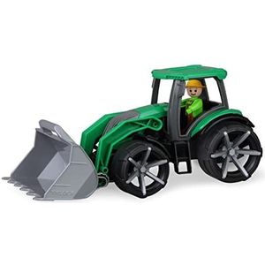 Lena 04517 TRUXX² Tractor met voorschop, bedrijfsvoertuig ca. 34 cm, robuuste trekker met schep en volledig beweegbare speelfiguur, voor kinderen vanaf 2 jaar, speelvoertuig, groen/zwart