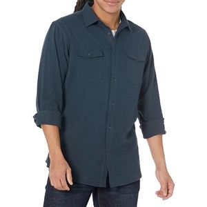 Amazon Essentials Men's Flanellen overhemd met lange mouwen, twee zakken en normale pasvorm, Gewassen marine, XXL