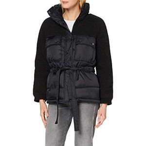 Urban Classics Damesjas Ladies Sherpa Mix Puffer Jacket, bufferjas voor vrouwen met opstaande kraag, winterjas verkrijgbaar in 3 kleurvarianten, maten XS - 5XL, zwart, XS