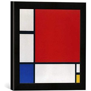 Ingelijste foto van Piet Mondrian ""Compositie met rood, geel en blauw"", kunstdruk in hoogwaardige handgemaakte fotolijst, 30x30 cm, mat zwart
