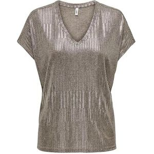 ONLMIRINDA S/S V-hals TOP JRS, Humus/Detail: melange + Silver Metallic, M