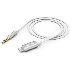 Hama audiokabel mini jack 3,5 mm - lightning 1 m (kabel voor iPhone, Apple iPad, AUX-lightning-adapter, nylon, wit