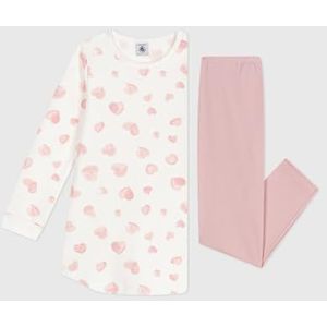 Petit Bateau Nachthemd en legging voor kinderen van fleece met hartjesprint, Mooi/Multico, 5 Jaren