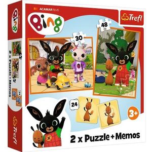 Trefl - Bing With Friends - 3in1: 2x Puzzel + Geheugenspel, Puzzel Met Bing-Sprookjesfiguren, 30 en 48 Elementen, Verschillende Moeilijkheidsgraden, 24 Memo's, Leuk voor Kinderen Vanaf 3 Jaar
