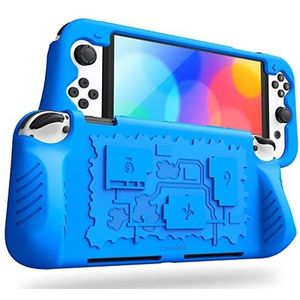 Fintie Hoes compatibel met Nintendo Switch (OLED-model) 2021 - gemaakt van zachte siliconen antislip schokbestendige beschermhoes met 3 speelkaarthouders, ergonomische grip design handvat cover case, (Blauw)