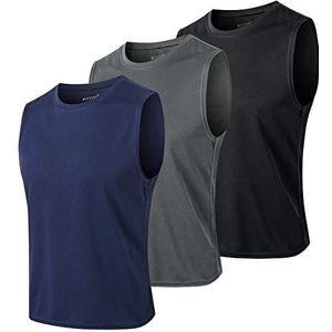 MEETYOO Mannen Mouwloze Sneldrogende Tank T-shirt Vest Top Voor Running Gym Sport Fitness, Zwart+Blauw+Grijs, M