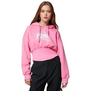 Koton Dames korset detail bedrukte hoodie, roze (259), L