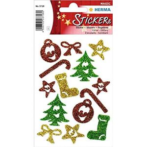 HERMA 3728 Kerststickers, symbolen (14 stickers, papier, glinsterend) zelfklevende kerstdecoratie, permanent hechtende etiketten voor Kerstmis, geschenken, knutselen, adventskalender, kleurrijk