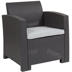 Flash Furniture Seneca Faux rotan stoel met kussen voor alle weersomstandigheden, set van 1