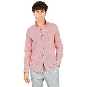 Bonamaison Heren Regular Fit shirt met lange mouwen Button Down Shirt, rood, standaard
