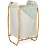Relaxdays wasmand zonder deksel - groot - bamboe frame - 80 x 44 x 43 cm - met waszak - 70 liter