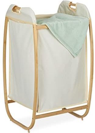 Relaxdays wasmand zonder deksel - groot - bamboe frame - 80 x 44 x 43 cm - met waszak - 70 liter