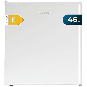 Cecotec Kleine koelkast - Minibar GrandCooler 46 l, SilentCompress White E. 20000 l, hoogte 48,7 cm, 48 cm breed, laag stroomverbruik, omkeerbare deur, cyclische werking, wit