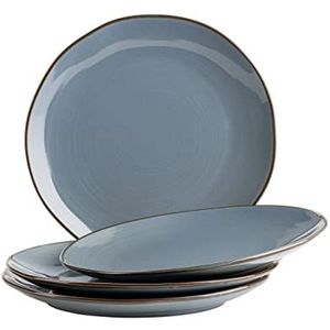 MÄSER Serie Nottingham Set van 4 borden met filigraan lijnspel en verfijnd glazuur, dessertborden van keramiek in moderne vintage look, steengoed, grijs-blauw