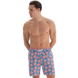 Dagi Heren bedrukte zwemshorts, Blauw - Salmon, M