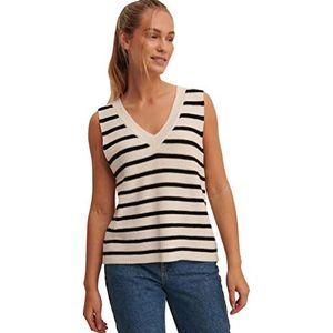 Gebreid vest met V-hals, wit/zwart, medium