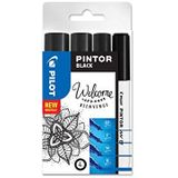 Pilot Pintor – verpakking met 4 stuks – zwart – punt extra fijn/middel/groot