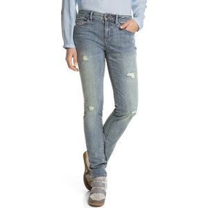 ESPRIT Slim jeans voor dames in mooie wassing met destroy-effecten, blauw (E Rupture)., 31W x 30L