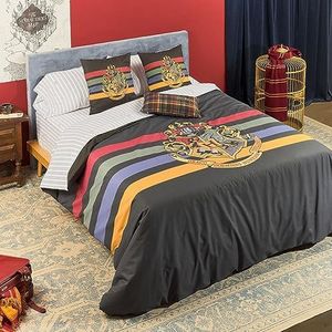 Belum Harry Potter dekbedovertrek met knopen, 100% katoen, model Zweinstein zwart, voor 105 cm breed bed (180 x 220 cm)