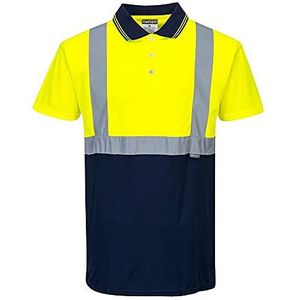 Portwest S479 Tweekleuren Polo T-shirt, Geel/Marine, Grootte XL