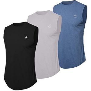 MeetHoo Tanktop heren mouwloos spiershirt bodybuilding trainingsshirt heren gym sport voor workout T-shirt functioneel shirt, zwart, grijs en blauw., M
