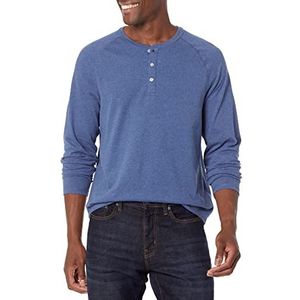 Amazon Essentials Men's Henley-shirt met normale pasvorm en lange mouwen (verkrijgbaar in grote en lange maten), Heideblauw, L