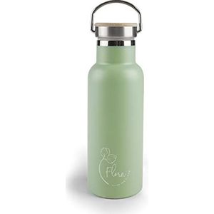 Lacor - 62556 - fles van roestvrij staal met bloem, waterfles, dubbele isolatie, houten deksel met ring om op te hangen, BPA-vrij, inhoud: 0,5 l, groen