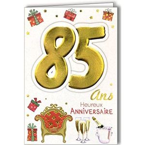 Age Mv 69-2043 verjaardagskaart, 85 jaar, heren, dames, motief fluiten, champagne, fauteuil, Thron, geschenken