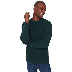 Trendyol Heren ronde hals effen slanke trui sweatshirt, groen, M, Groen