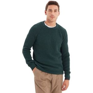 Trendyol Heren ronde hals effen slanke trui sweatshirt, groen, M, Groen