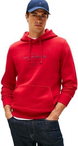 TOMMY HILFIGER - Sweatshirt - Rood/Zwart - Capuchon - Losse Pasvorm