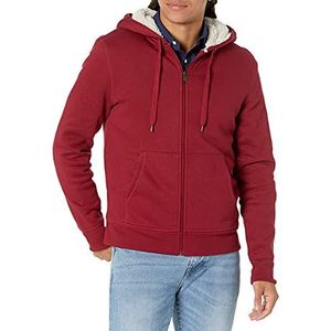 Amazon Essentials Men's Met sherpa gevoerde fleecetrui met capuchon en volledige ritssluiting, Rood, XL