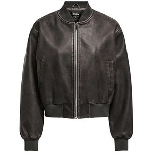 ONLY Onljane Faux Leather Washed Bomber OTW bomberjack voor dames, chocolate brown, XS